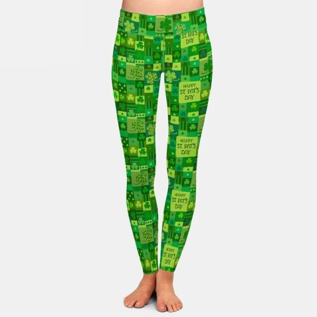 Ladies Assorted St Patricks Day Printed Leggings Elegant Satin Finish Leggings