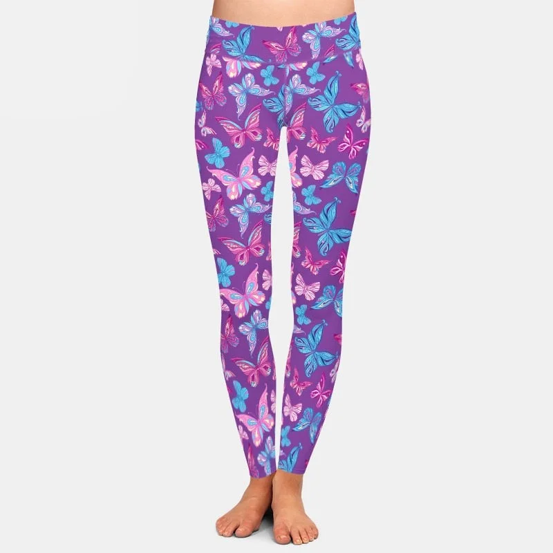 Ladies Beautiful Butterflies Digital Printed Leggings Elegant Animal Print Leggings