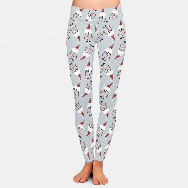 Ladies Cute Christmas Gnomes Printed Leggings Fashionable Smooth Fit Leggings