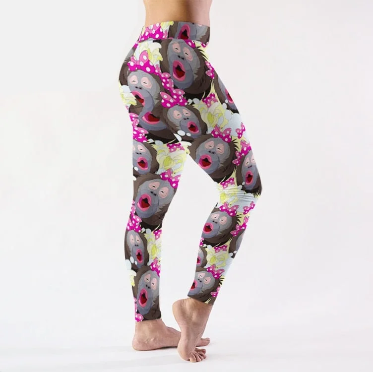 Ladies Cute Gorilla Printed Milk Silk Leggings Comfortable Leggings with Pockets