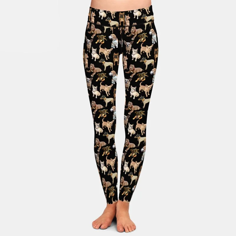 Ladies Fashion 3D Cute Dog Pattern Milk Silk Leggings Comfortable Leggings with Pockets