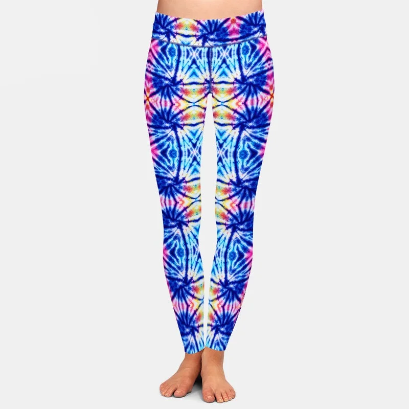 Ladies Fashion 3D Royal Blue Tie-Dye Printed Leggings Fashionable Sports Leggings