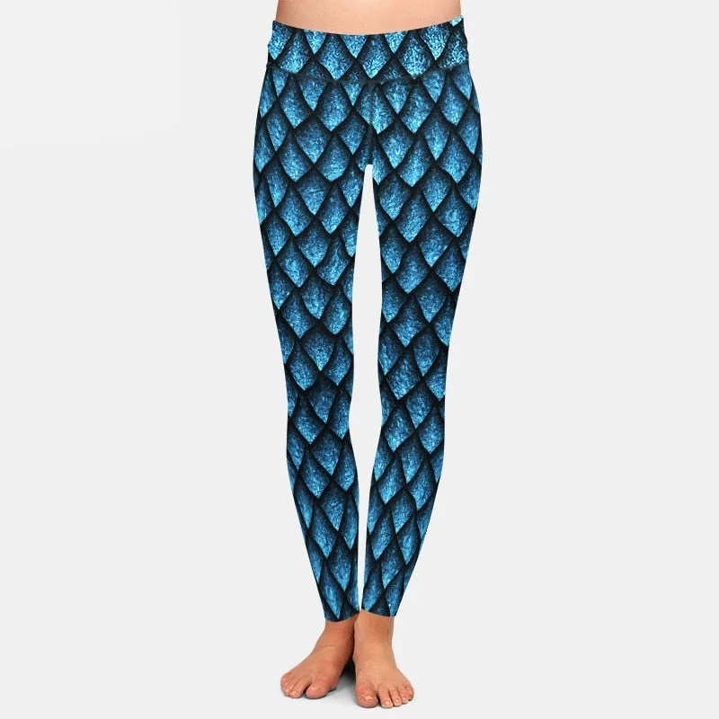 Ladies Fish Scales Patterned Brushed Leggings Fashionable Smooth Fit Leggings