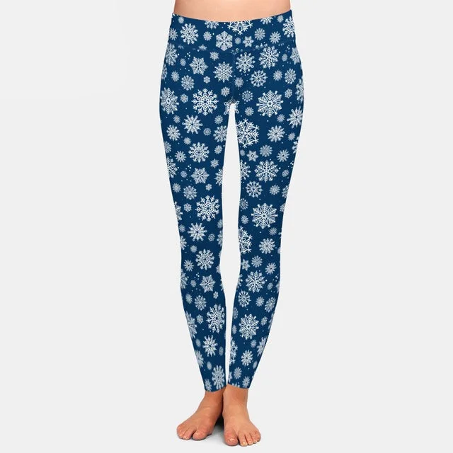 Ladies Winter Snowflakes Printed Leggings Stylish Ankle-Length Leggings