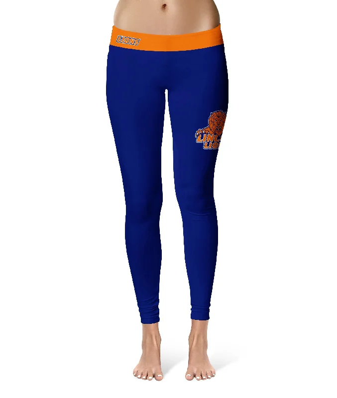 Lincoln University Lions LU Game Day Logo on Thigh Blue Yoga Leggings for Women by Vive La Fete Stylish Side-Stripe Leggings