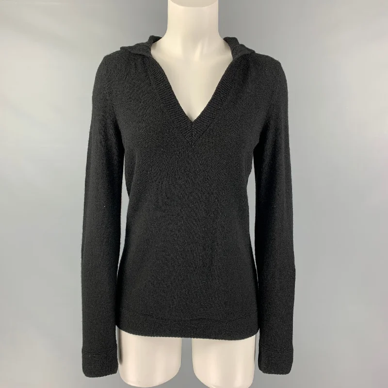 LORO PIANA Size 8 Black Cashmere Hooded Sweater Spandex Blend Rayon Blend Denim Blend