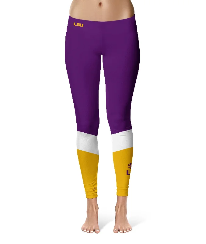 LSU Tigers Game Day Ankle Color Block Purple Gold Yoga Leggings for Women by Vive La Fete Comfortable Compression Leggings