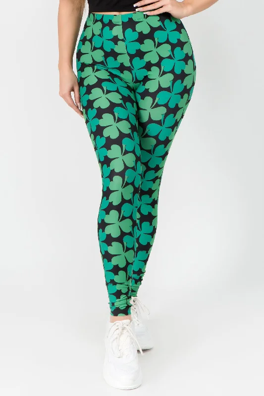 Lucky 4-Leaf Clover Printed Leggings Fashionable Quick-Dry Leggings