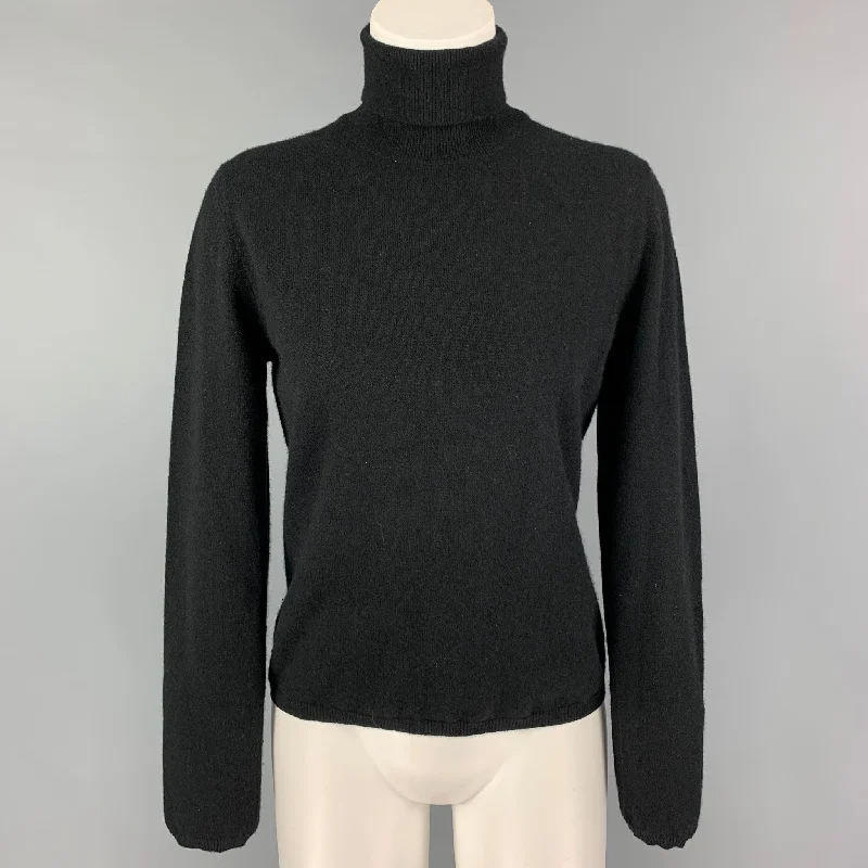 MALO Size M Black Knitted Turtleneck Sweater Fleece Sweater Nylon Polyester