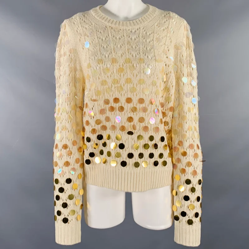 MARC JACOBS Size M Cream Gold Wool Cashmere Payettes Sweater Wool Sweater Cotton Sweater Cashmere Sweater