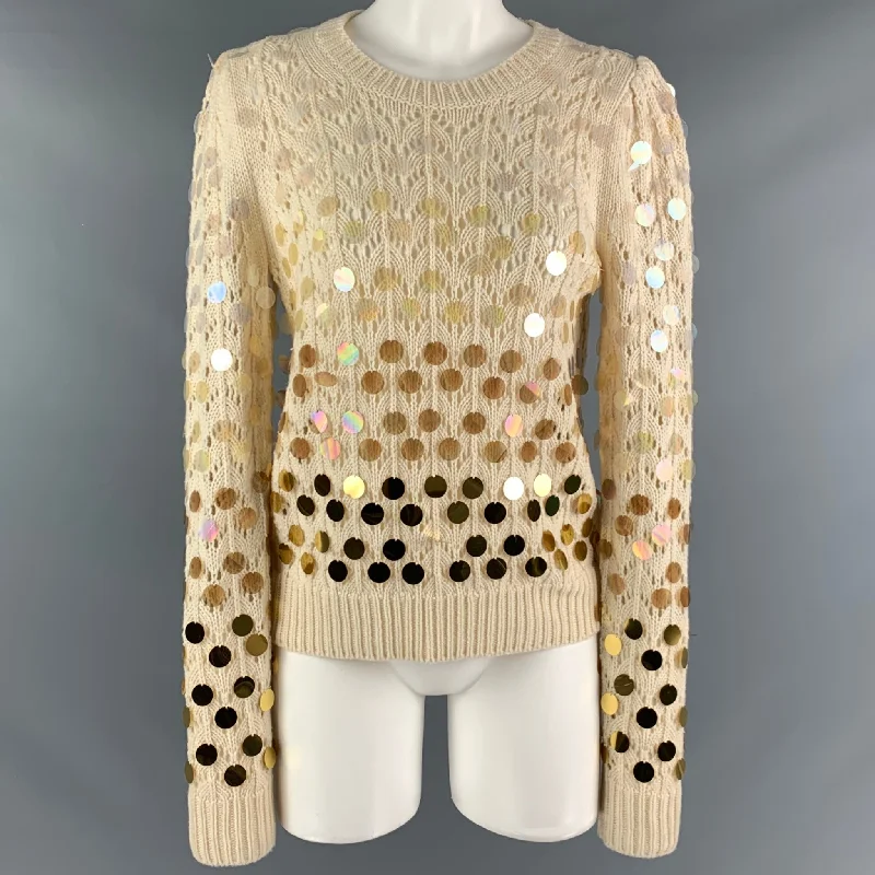 MARC JACOBS Size M Cream Gold Wool Cashmere Payettes Sweater Fleece Sweater Nylon Polyester