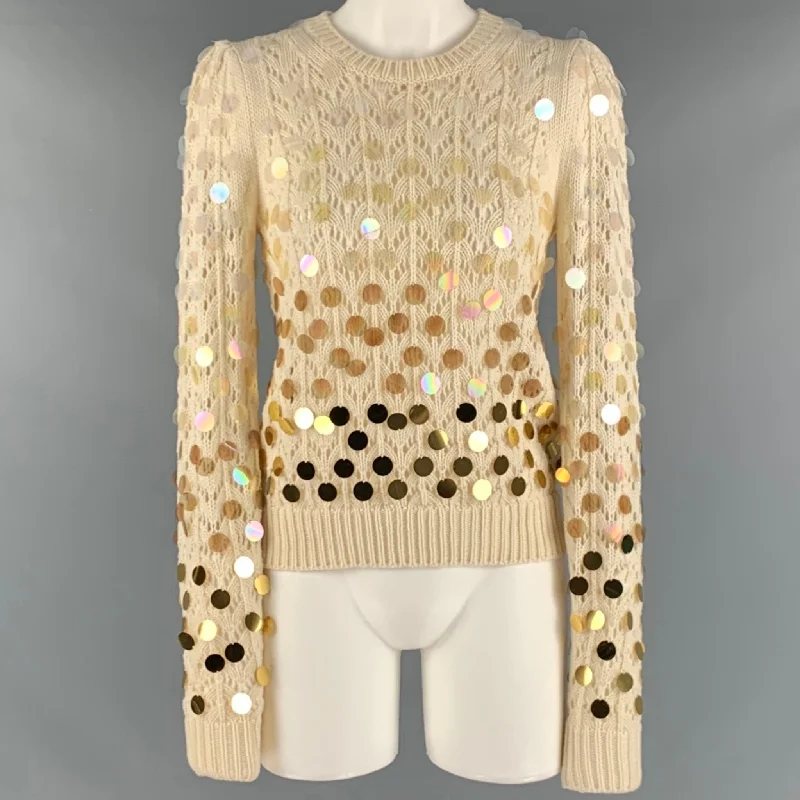 MARC JACOBS Size S Cream Gold Wool Cashmere Payettes Sweater Terry Terry Cloth Terry Knit