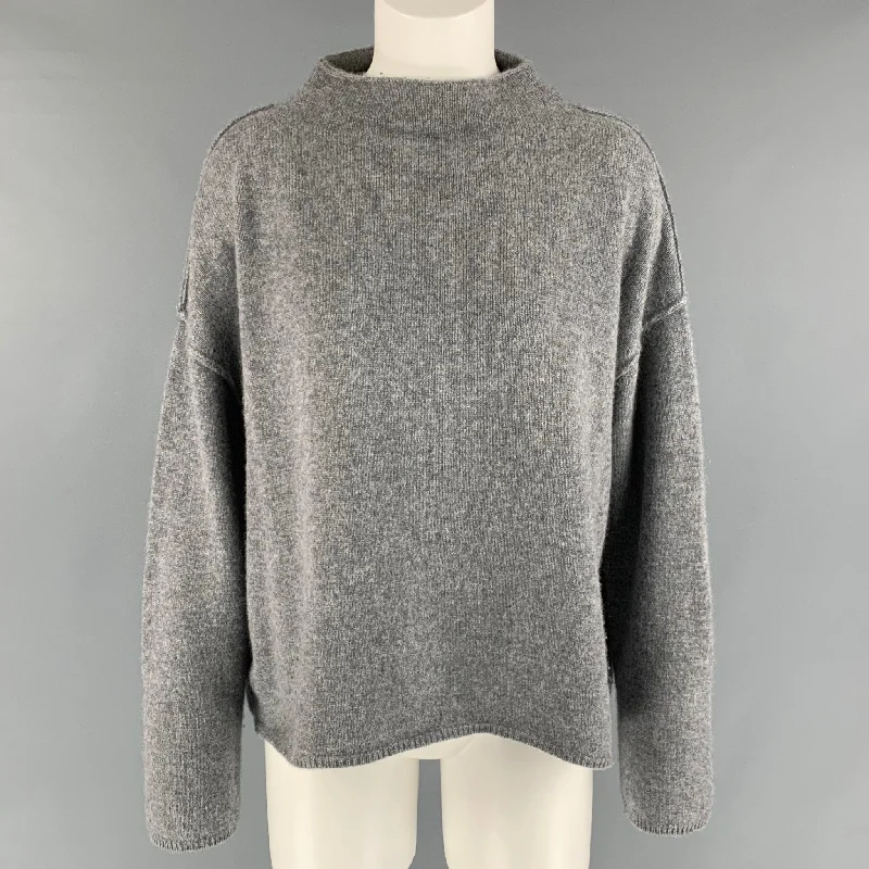 MARGARET OLEARY Size S Grey Cashmere Solid Mock Neck Sweater Oversized Loose Flowy