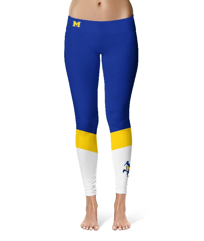 McNeese State Cowboys Game Day Ankle Color Block Blue White Yoga Leggings for Women by Vive La Fete Elegant Stretchy Faux Leather Leggings