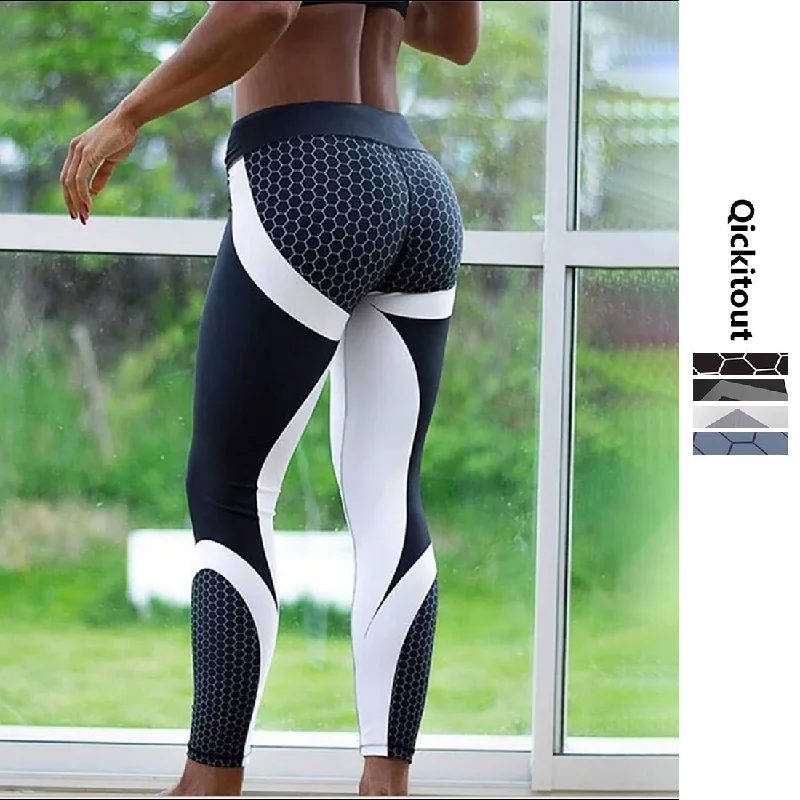 Mesh Pattern Print Leggings fitness Leggings For Women Sporting Workout Leggins Elastic Slim Black White Pants Trousers Fitness Comfortable Bootcut Workout Leggings