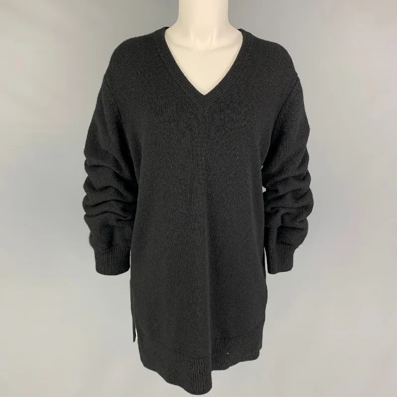 MICHAEL KORS COLLECTION Size M Black Cashmere Ruched V-Neck Sweater Notch Collar Peter Pan Collar Cowl Neck