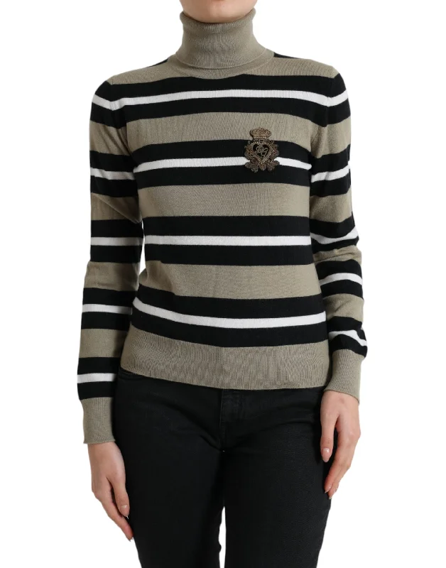 Multicolor Striped Wool Turtleneck Sweater Satin Fabric Silk Fabric Chiffon Fabric