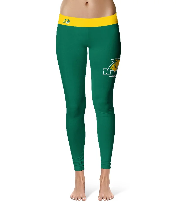 NMU Northern Michigan Wildcats Game Day Logo on Thigh Green Yoga Leggings for Women by Vive La Fete Trendy Sweat-Wicking Workout Leggings