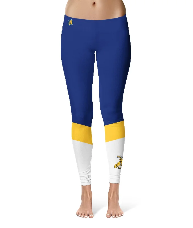 North Carolina A&T Aggies Game Day Ankle Color Block Blue White Yoga Leggings for Women by Vive La Fete Trendy Side-Pocket Leggings