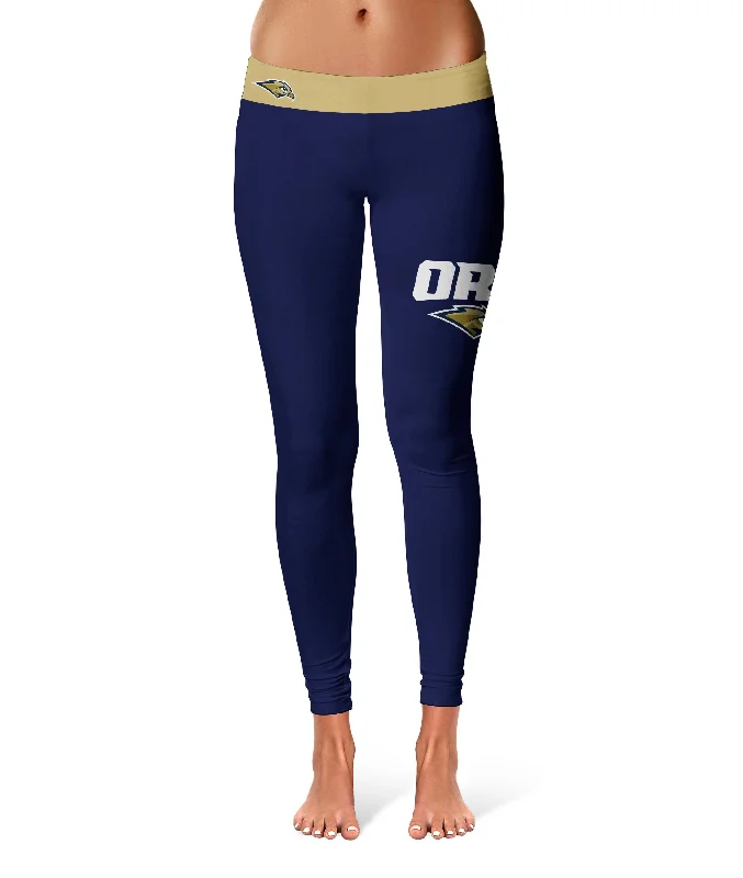 Oral Roberts Golden Eagles Game Day Logo on Thigh Navy Yoga Leggings for Women by Vive La Fete Cozy Textured Workout Leggings