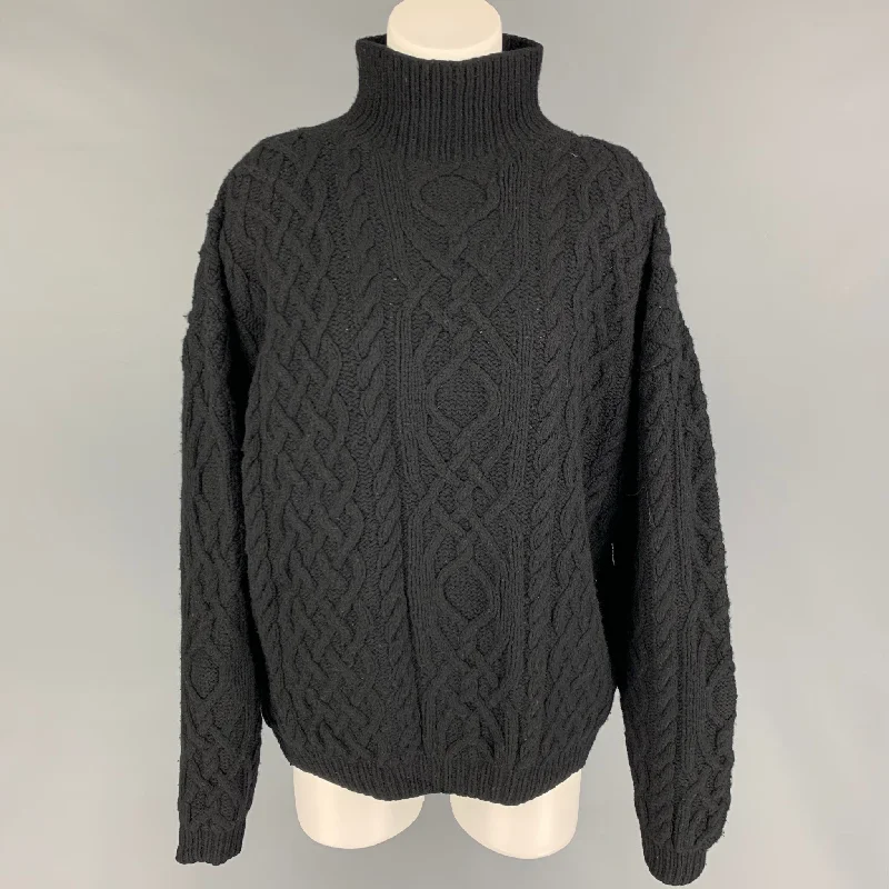 PERRY ELLIS Size M Black Wool Blend Knitted Turtleneck Sweater Fleece Fabric Down Fabric Feather Fabric