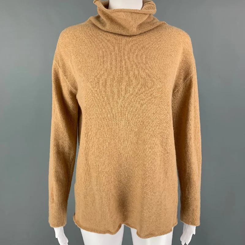 PIAZZA SEMPIONE Size L Camel Knitted Mock Neck Sweater Mesh Fabric Canvas Fabric Denim Fabric