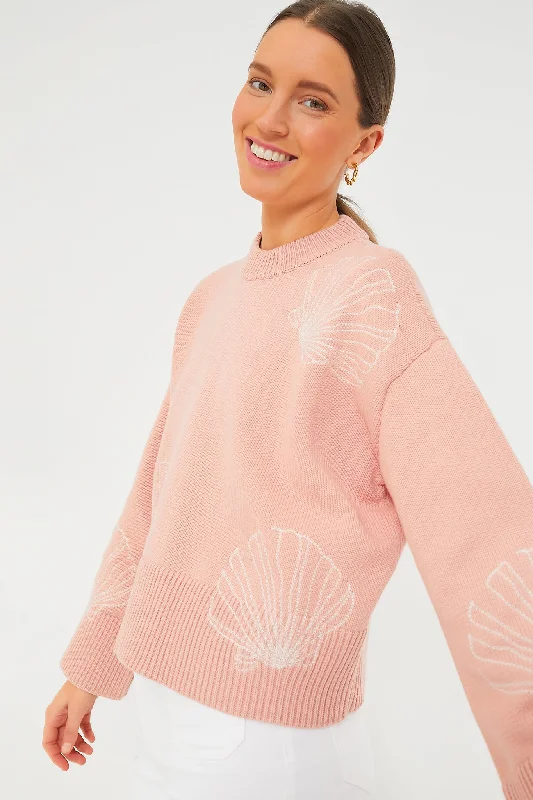 Pink Seashells Camille Sweater Real Fur Shearling Chenille