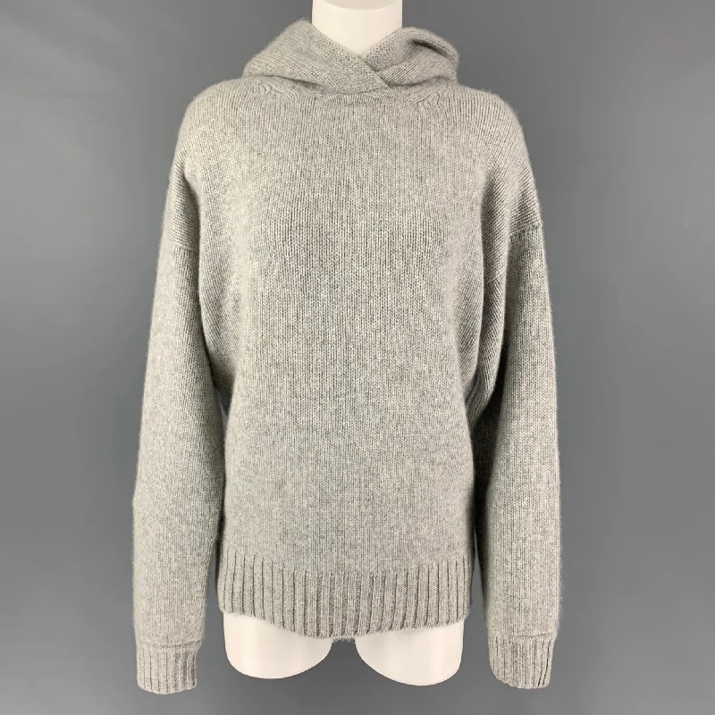 RAEY Size S Grey Heather Cashmere Hooded Sweater Sequined Glittery Shiny