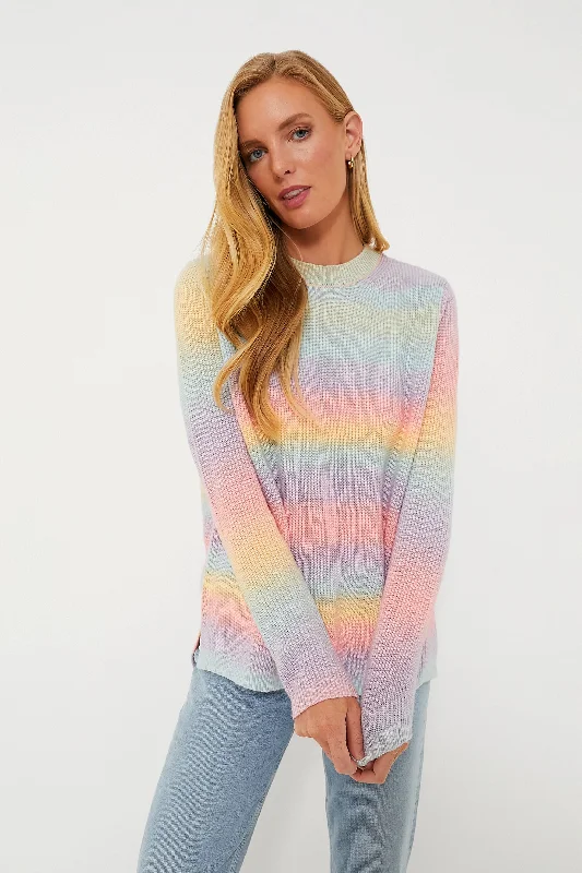 Rainbow Candy Crewneck Sweater Cable Knit Ribbed Knit Lace Knit