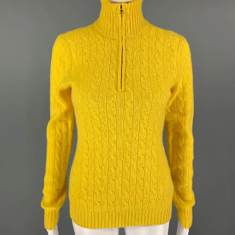 RALPH LAUREN Size M Yellow Cashmere Cable Turtleneck Sweater Wool Sweater Cotton Sweater Cashmere Sweater