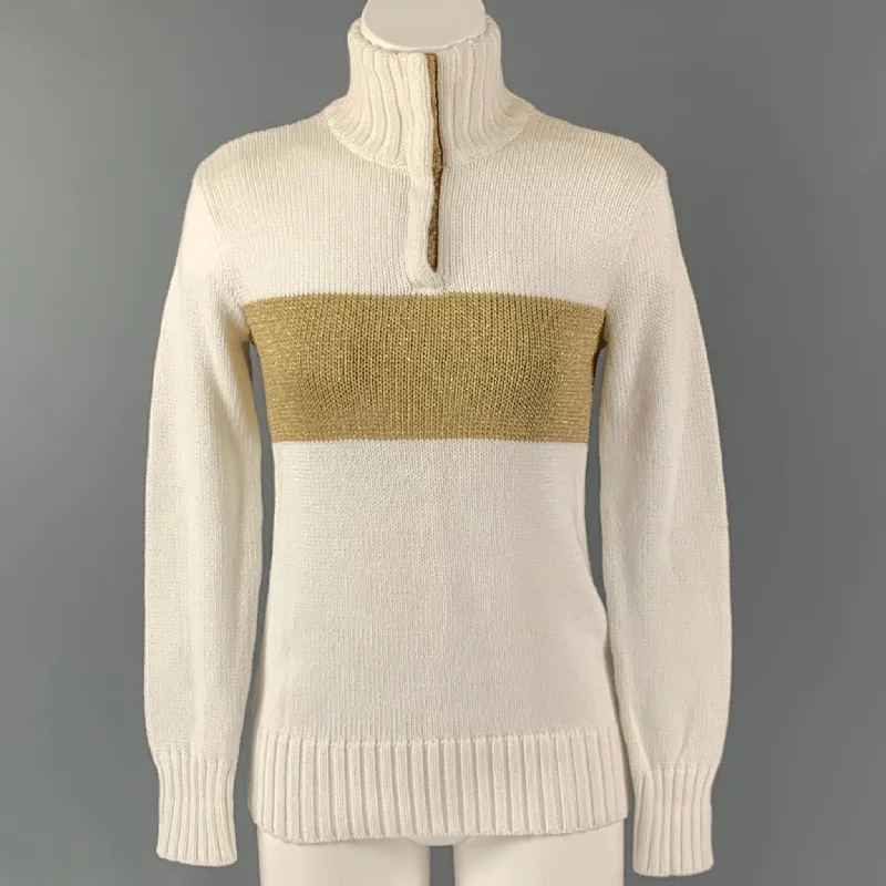 RALPH LAUREN Size XS Cream Gold Cotton Blend Color Block Sweater Tailored Straight A-Line