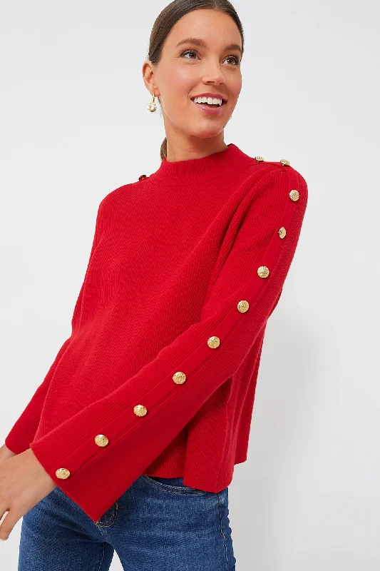 Red Monroe Sweater Welt Pockets Slit Pockets Flap Pockets