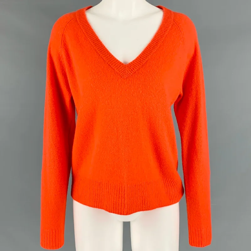 REFORMATION Size XS Orange Cashmere V Neck Sweater Hooded Caped Shawl Collar