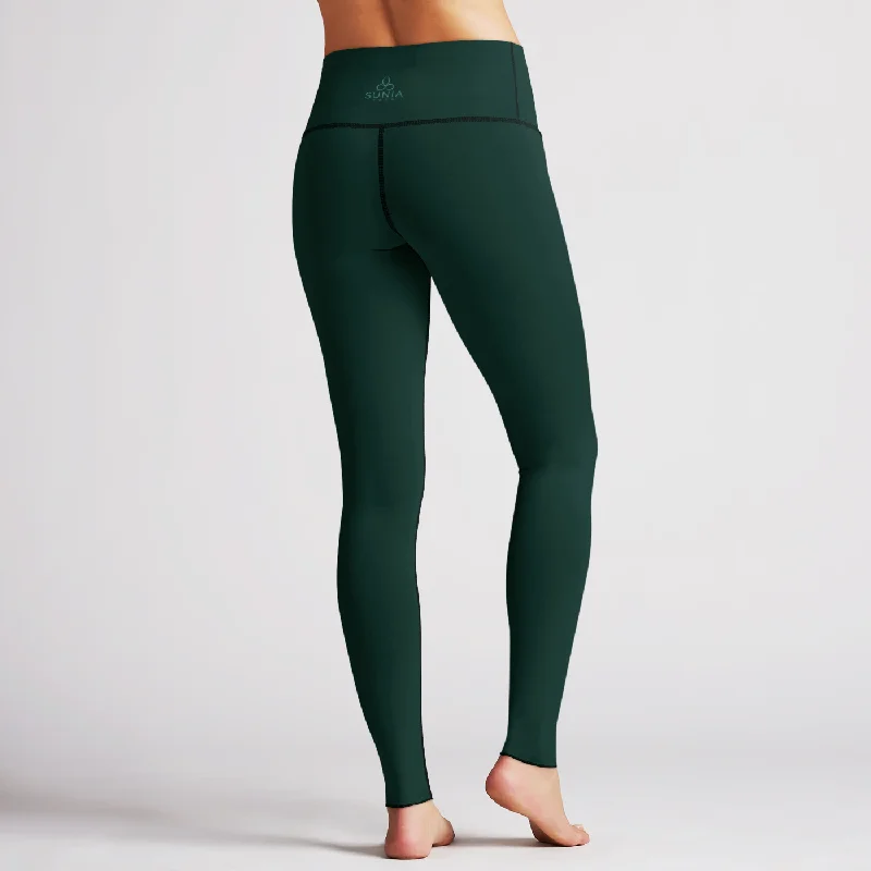 Solid Emerald Green High Waist Reversible Legging Fashionable Lacy Detail Leggings