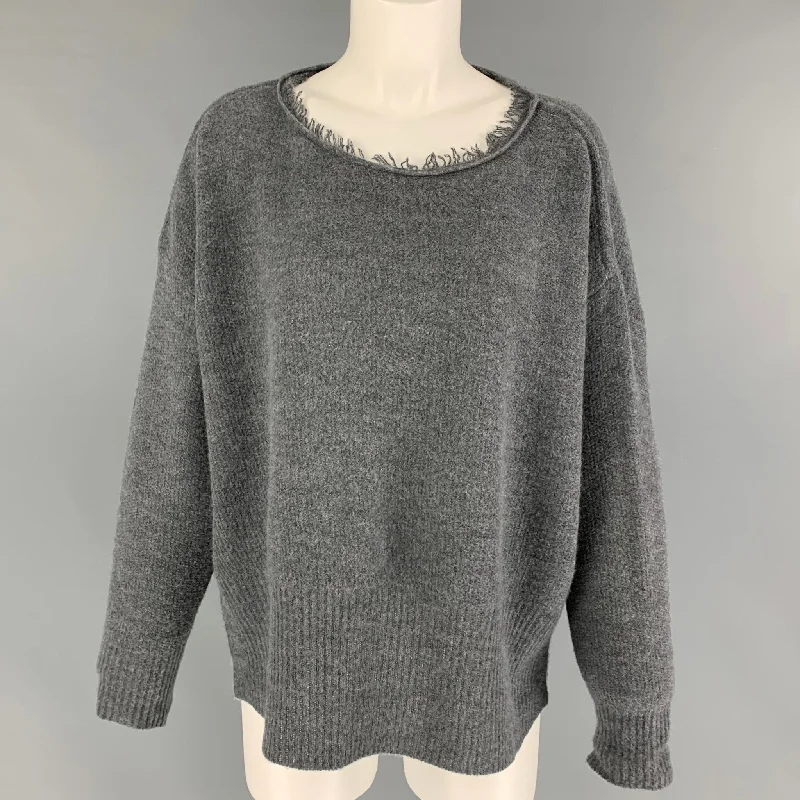RISMAT by Y's Size M Grey Wool Nylon Knitted Mock Neck Sweater Elasticated Padded Insulated