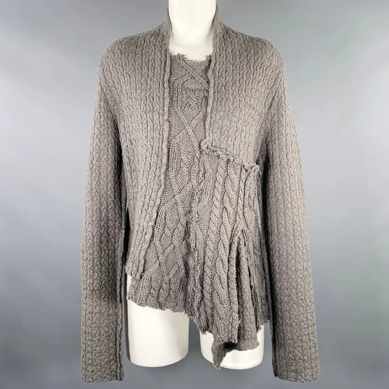 RUNDHOLZ Size M Grey Wool Cable Knit Distressed Asymmetrical Sweater Neon Metallic Matte