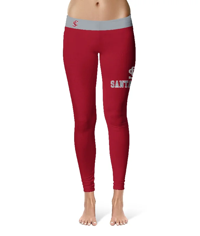 Santa Clara Broncos SCU Game Day Logo on Thigh Red Yoga Leggings for Women by Vive La Fete Cozy Cotton Leggings