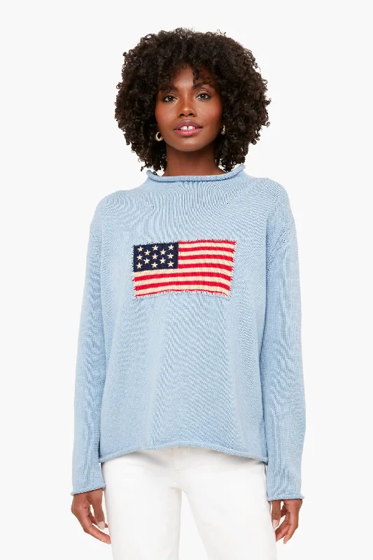 Slate Blue Americana Sweater Ribbed Striped Patterned