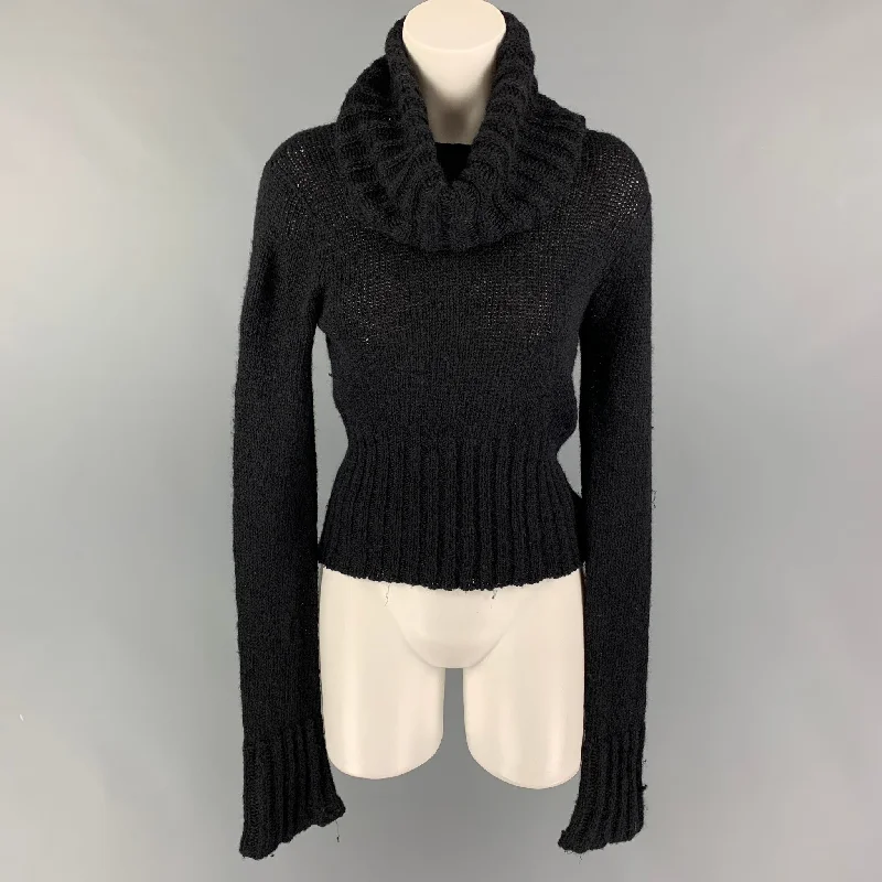 SPORTMAX Size M Black Nylon Mohair Turtleneck Sweater Handmade Hand-knitted Hand-woven