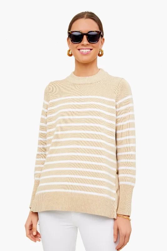 Tan Stripe Bar Harbor Sweater Solid Color Striped Floral Print
