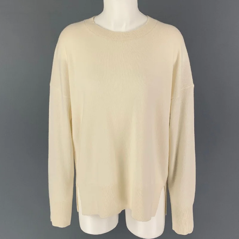 THEORY Size L Cream Cashmere Sweater Boxy Sweater Fitted Sweater A-Line