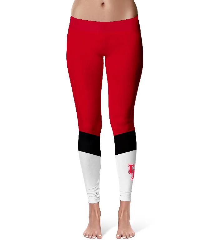 University of Houston Cougars Game Day Ankle Color Block Red White Yoga Leggings for Women by Vive La Fete Stylish Sporty Performance Leggings