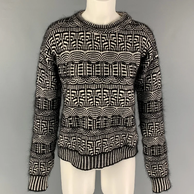 VIKTOR & ROLF Size M Black Beige Angora Blend Pattern Crew-Neck Sweater Long Sweater Short Sweater Cropped Sweater