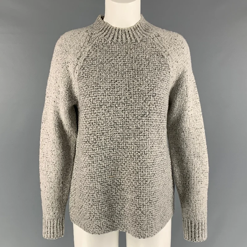 VINCE Size S Black Off White Wool Blend Textured Crew-Neck Sweater Turtle Neck Boat Neck Asymmetrical Neck