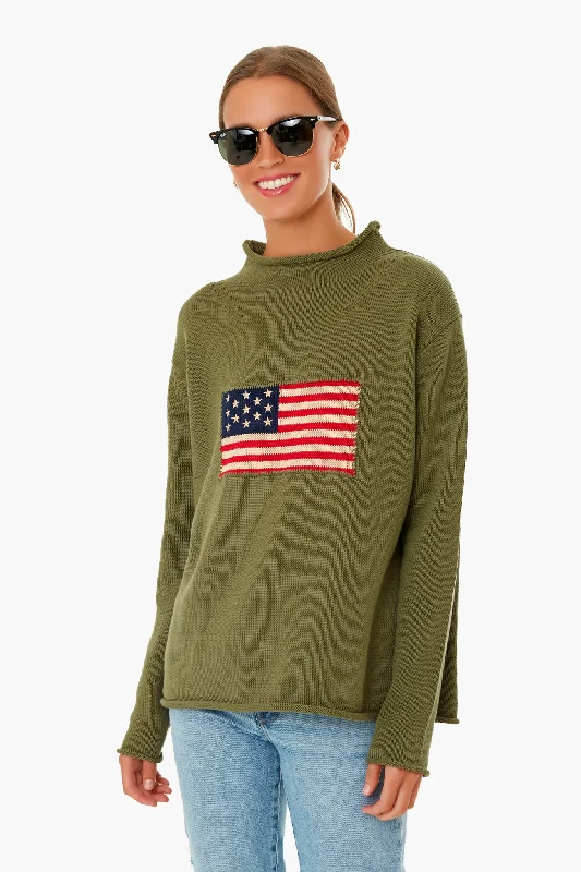 Vintage Green Americana Sweater Print Jacquard Patchwork