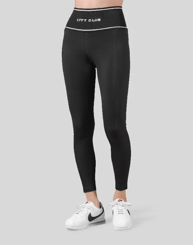 LÝFT Club Waist Rib Leggings - Black Fashionable Sports Compression Leggings