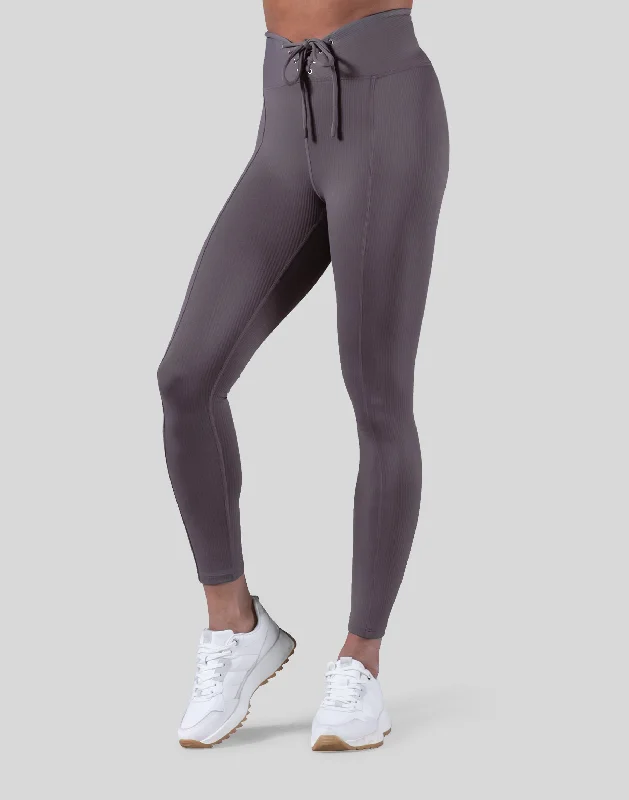 Ribbed Lace-Up Leggings - Ash Grey Cozy Sweat-Wicking Leggings