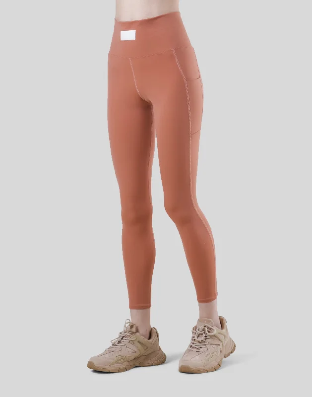 Woven Label Pocket Leggings - Coral Stylish Compression Fit Leggings