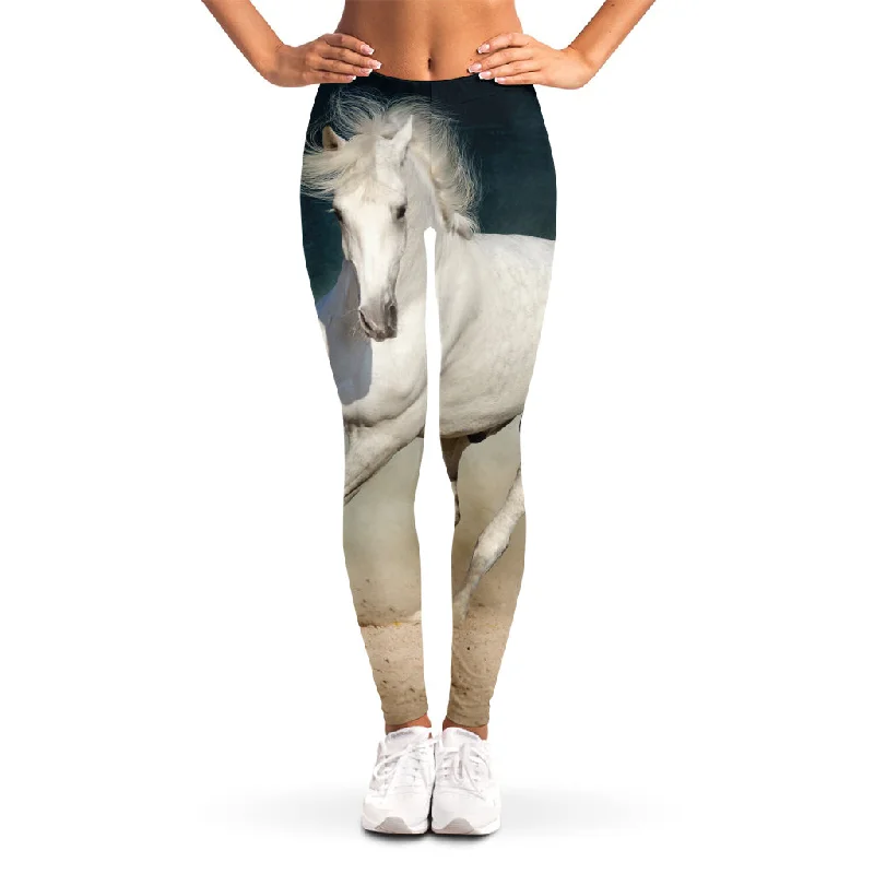 White Stallion Horse Print Women's Leggings Fashionable Sports Compression Leggings