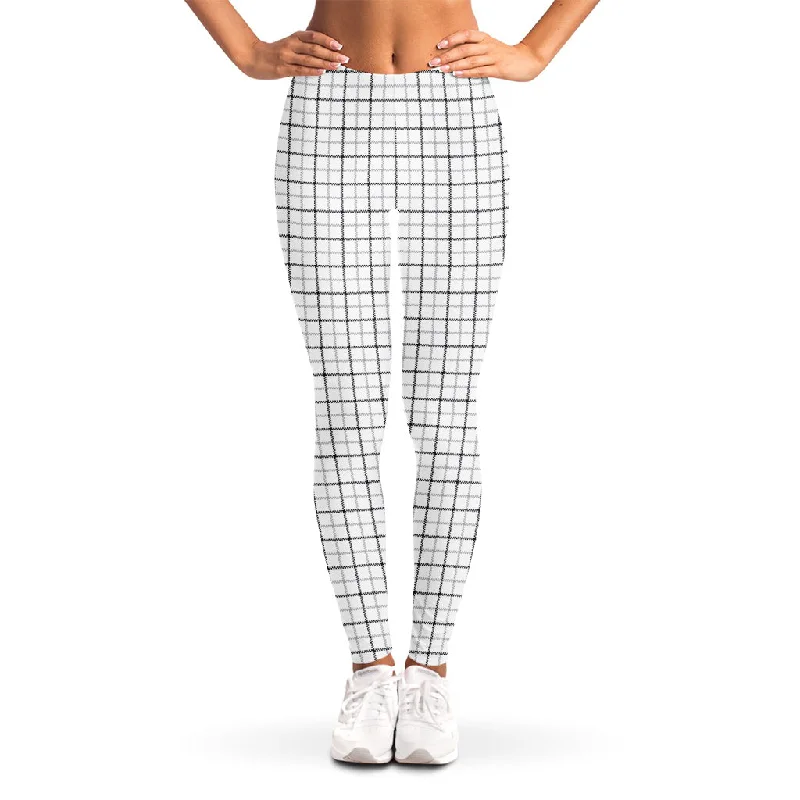 White Tattersall Pattern Print Women's Leggings Cozy Ribbed Leggings